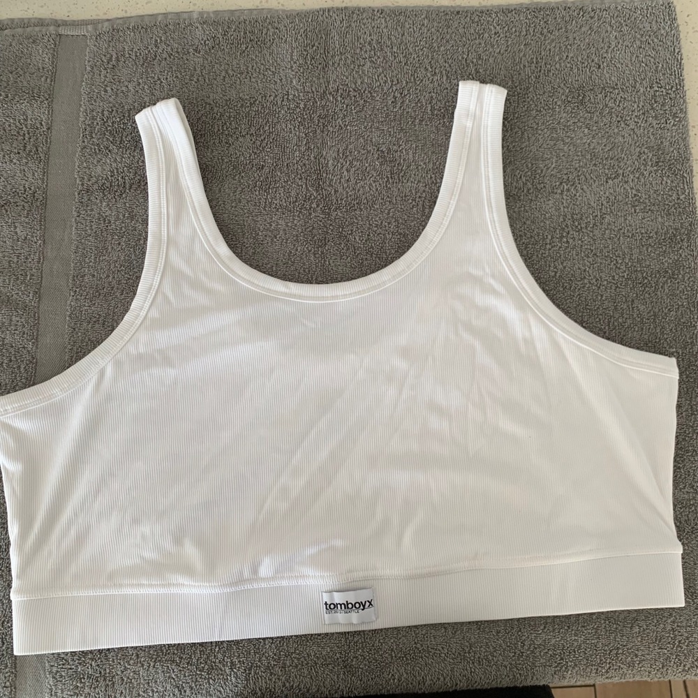 TomboyX White Ribbed Bralette Scoop Neck Bamboo Blend Plus Size 4X